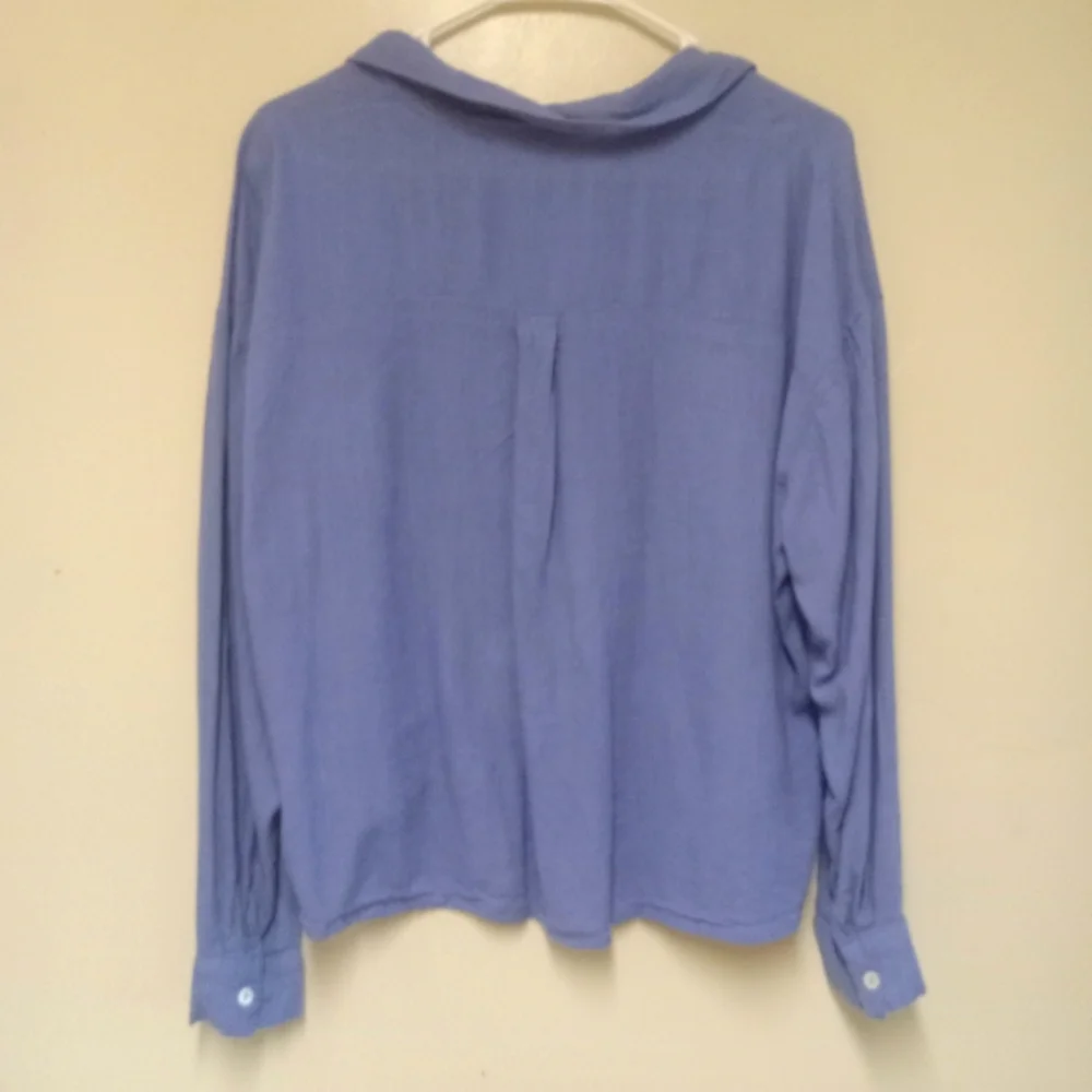 L.O.V Women's Blue Long Sleeve Tie Knot Linen Blend Button Blouse Size M - Picture 2 of 10